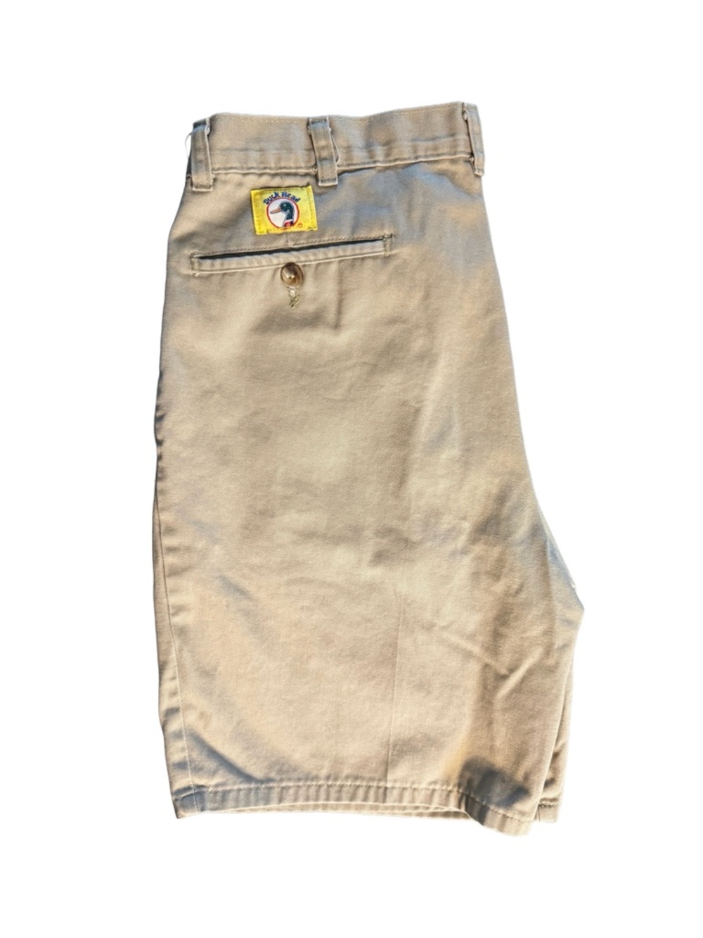 Vintage 90s Men’s Duck Head Khaki Shorts with Yellow Logo Patch | 34